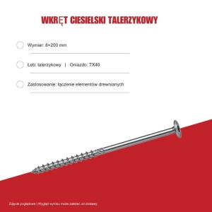 Wkręty konstrukcyjne B.PRO talerzykowe 8x200 TX40 50szt